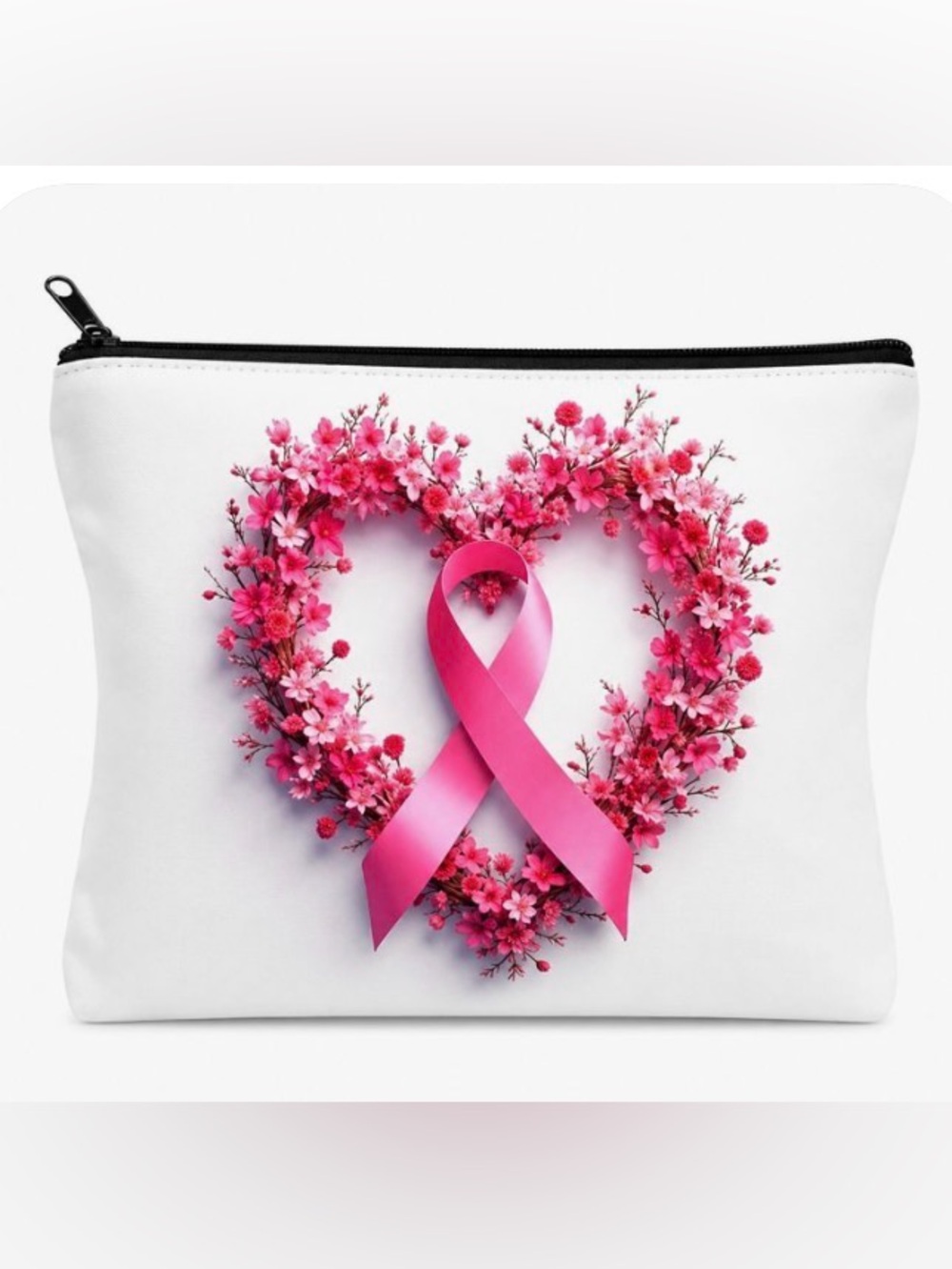 BUY NOW - Breast Cancer Awareness Heart & Ribbon Canvas Pouch